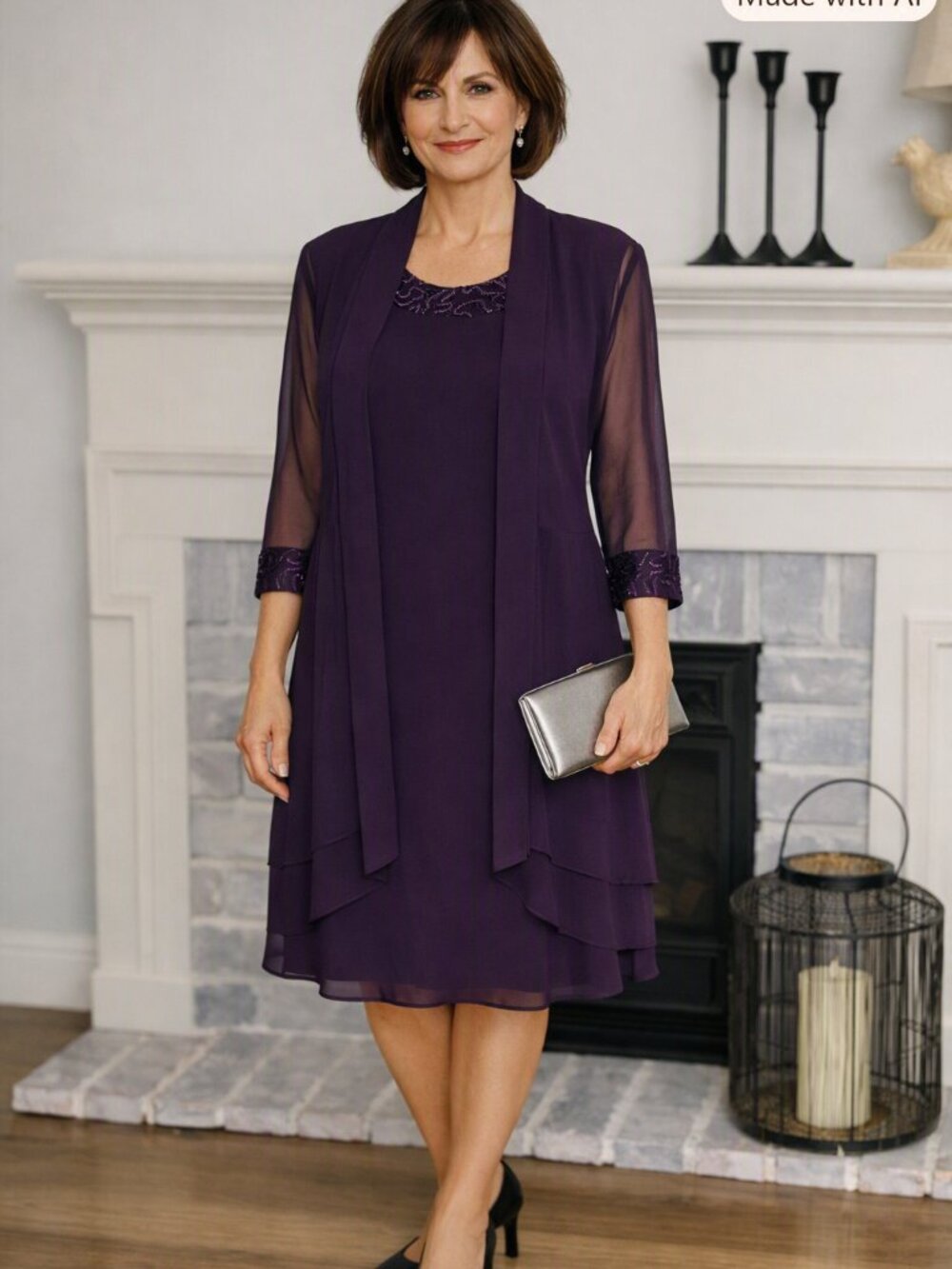 R&M Richard’s Plum 2 Piece Formal Dress with Sequined Trim 4Petite